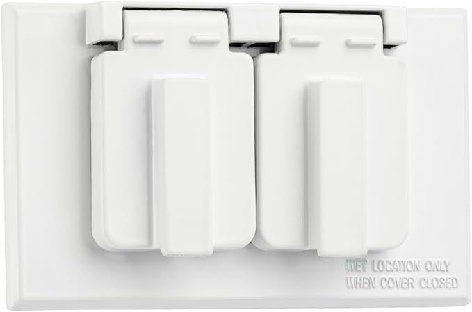 Sealproof 1-Gang Duplex Horizontal Weatherproof Outlet Cover, Single Gang Duplex Electrical Power Receptacle Protector, UL Listed, White