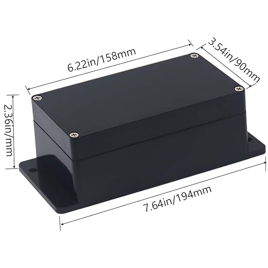 Junction Box IP65 Waterproof ABS Plastic Electrical Project Case Power Junction Boxes, Project Box with Fixed Ear Black 6.22x3.54x2.36 inch (158 x 90 x60 mm)