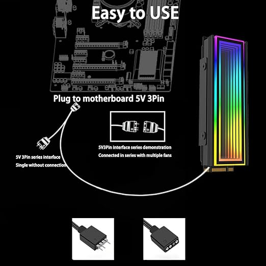 ARGB M.2 Heatsink SSD Heat Sink with Thermal Pads, Aluminum 2280 M2 5V 3Pin Addressable RGB Sync OPENRGB NVME Heatsink for M.2 2280 Nvme SSD