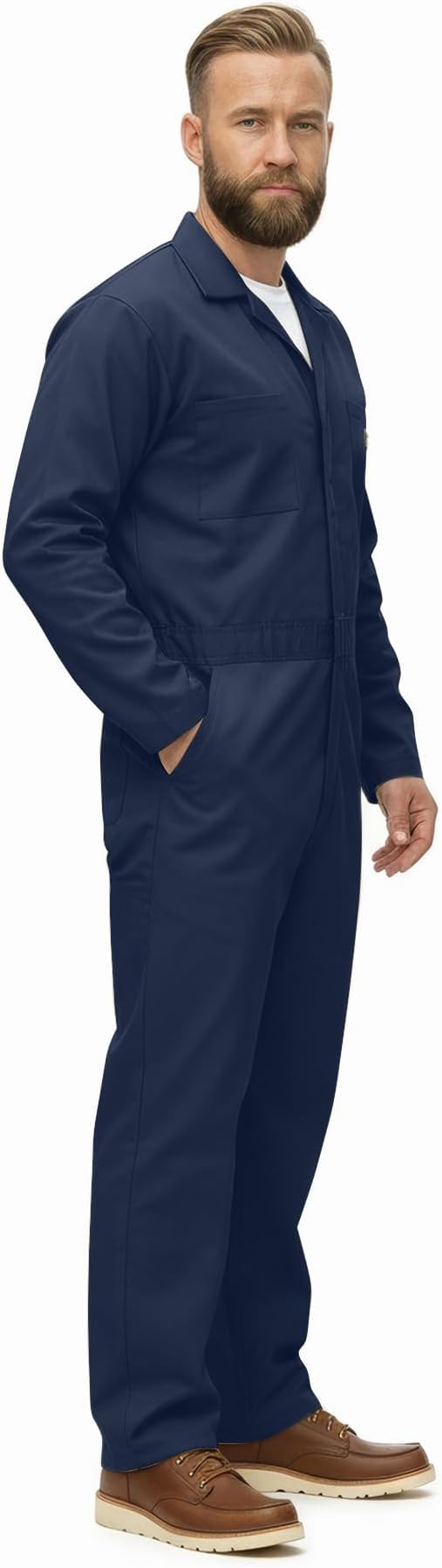 Natural Uniforms Mens Long Sleeve Zip Up Twill Coverall, Stain and Wrinkle Resistant