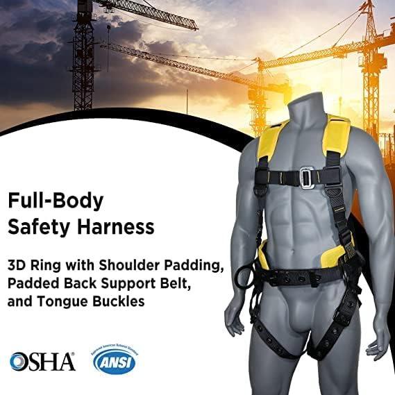 AFP Demon Comfortable Fall Protection Harness Kit – OSHA/ANSI PPE Full Body Safety Harness for Construction Work