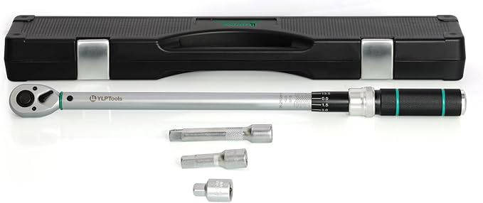 4-Piece Torque Wrench Set – 1/2" Drive Click Torque Wrench (25–250 ft-lb), 3/8" Adapter, 3" & 5" Extension Bars, ±3% Accuracy, Chrome Vanadium Steel, Includes Storage Case