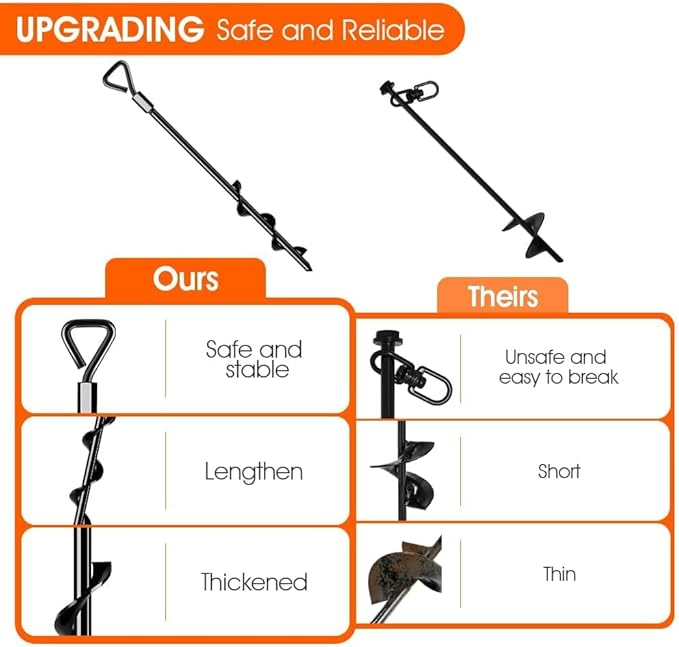 Ground Anchors Screw in Trampoline Anchors Heavy Duty Ground Anchors,Tent Stakes for Camping Tent, Trampoline, Canopies, Carports, Sheds, Swing Sets, Black Anti-Rust Coating for High Wind (4 X 26in)
