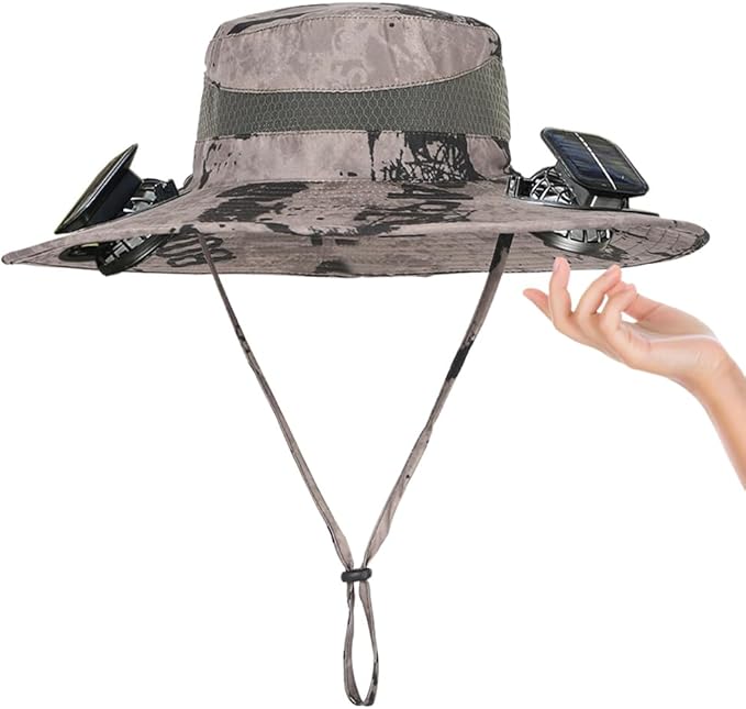 Sun Hats with Fans for Men Women Summer Fishing,Cooling Fishing Hat with Fans for Hiking Camping Hunting UPF 50+ Wide Brim