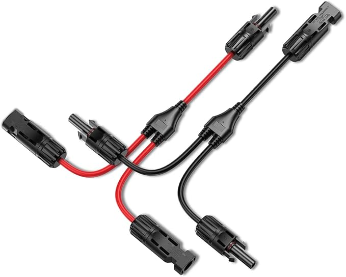 Bateria Power Solar Connectors 30A Y-Branch Cable, Solar Cable Parallel Adaptor Solar Panel Wire Connectors in Pair for Solar Panel (1*M/FF+1*F/MM)