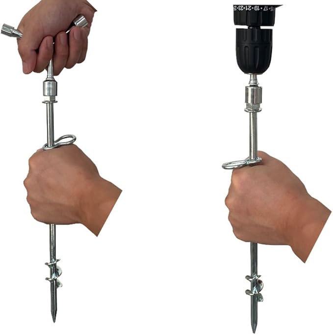 Ground Anchors Screw in 6 Pack-12 Inch Double Arbitrary Direction Galvanized Tent Stakes Kit for Swing and Trampoline Set High Wind Solid Metal Hex Head Dog Tie Out Stake