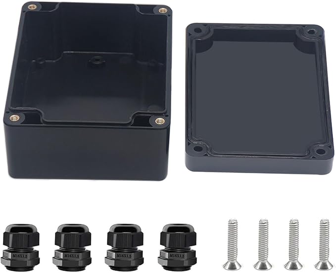 Project Box ABS Black Electrical Boxes IP67 Outdoor Waterproof Box Electronic Junction Box Power Enclosure with Cable Glands for DIY Project 4.5 x 3.5 x 2.2 inch (115x90x55mm)