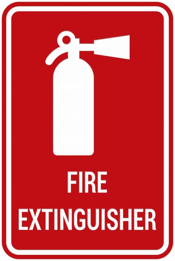 Signs ByLITA Portrait Round Fire Extinguisher Sign with Adhesive Tape, Mounts On Any Flat Surface (Red) - Small