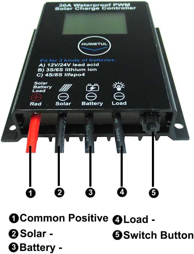 30A PWM Solar Charge Controller IP68 Waterproof Fit for Lithium ion Lifepo4 Lead-Acid Battery