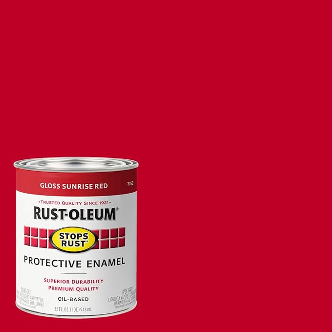 Rust-Oleum 7762502 Stops Rust Brush On Paint, Quart, Gloss Sunrise Red, (Pack of 1)