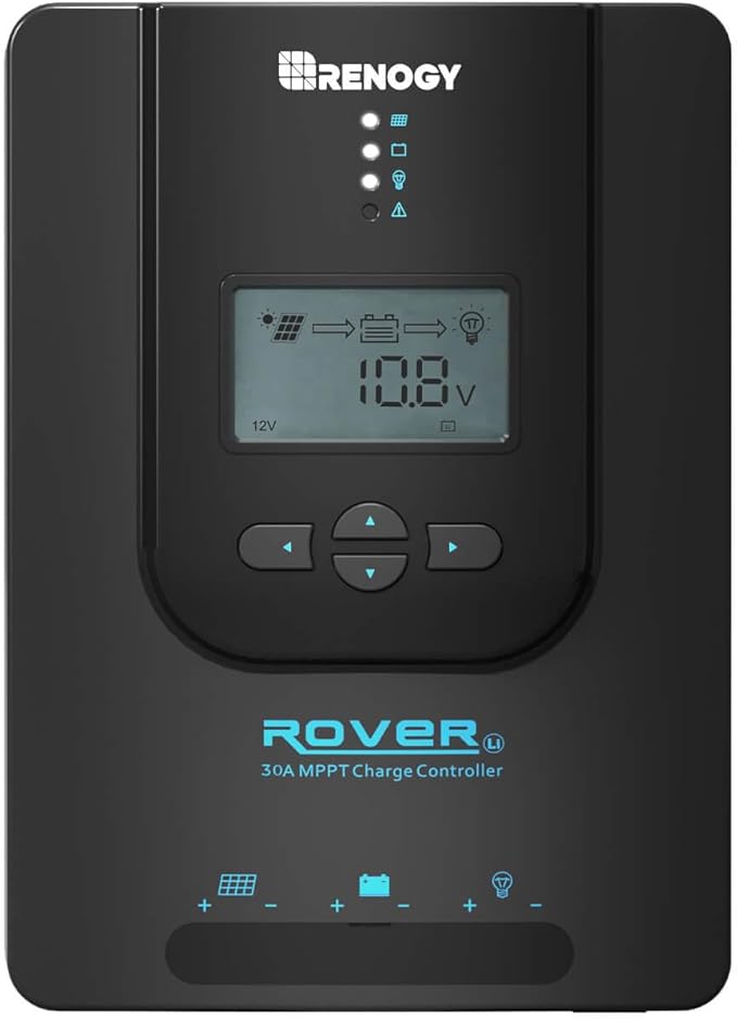 Rover 12V/24V 30A Charge Controller with MPPT- DC Input Solar Controller for RV/Marine, Auto Parameter Adjustable LCD Display Solar Panel Regulator fit for Gel Sealed Flooded and Lithium Battery