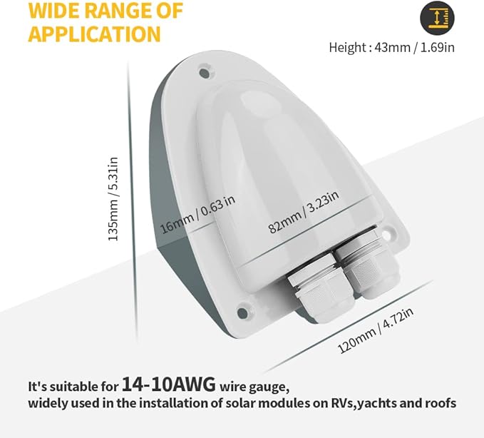 BougeRV Solar Weatherproof Double Cable Entry Gland, Cable Through RV roof Solar Junction Box abs Entry housing for 14AWG to 10AWG Solar Cables for Solar Project on RV, Campervan, Boat, Van（Gray）