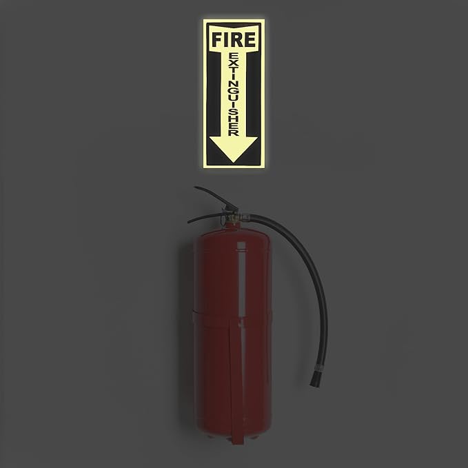 Glow in the Dark Fire Extinguisher Signs Stickers - 3 Pack 4 x 10.5 Inch – Photoluminescent, Protected with UV and Fade-Resistant Lamination, for Business, Schools, Hospitals - Made in USA