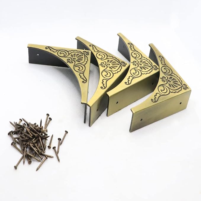 4Pcs Table Corner Protectors, 2.6"x2.6" Vintage Bronze Metal Corner Protector, Wooden Table Corner Guards, Triangle Edge Decorative, Metal Edge Safety Corner for Furniture Table Boxes Cabinet