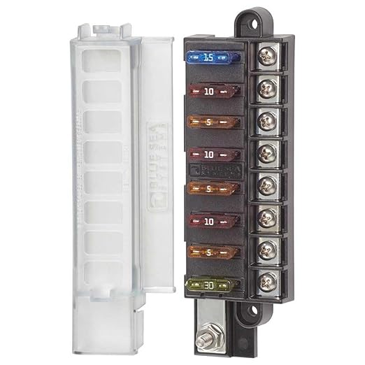 Blue Sea Systems 5046 ST Blade Fuse Block Compact 8-Circuit with Cover, 100 Amps