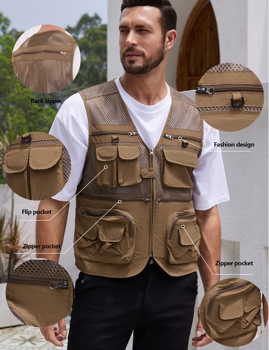 Gihuo Men's Fishing Safari Vest with Pockets for Summer Travel