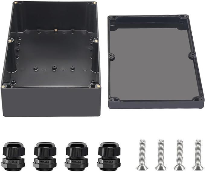 Project Box ABS Black Electrical Boxes IP67 Outdoor Waterproof box Electronic Junction Box Power Enclosure with Cable Glands for DIY Project 10.4 x 7.2 x 3.7 inch (263x182x95mm)