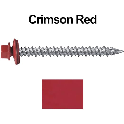 Metal ROOFING SCREWS: (250) 10 x 2" Crimson Red Hex Head Sheet Metal Roof Screw. Self starting metal to wood siding screws. EPDM washer. Colored head