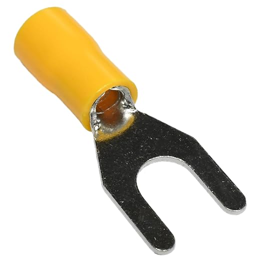 PAPUGA 25PCS 12-10 AWG (4-6 mm2) 1/4" / M6 Wide Version Insulated Fork Spade Crimp Connector, 600V 48A, CE RoHS Industrial Terminal High Current Connector, Control Panels