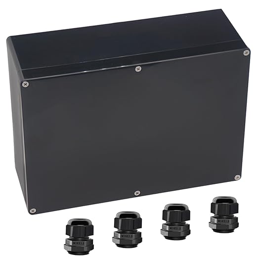 Junction Box IP65 Waterproof ABS Plastic Electrical Project Case Power Junction Boxes, Project Box with 4 PCS M16 Cable Glands 10.35x7.17x3.74 inch (263 x 182 x95 mm)