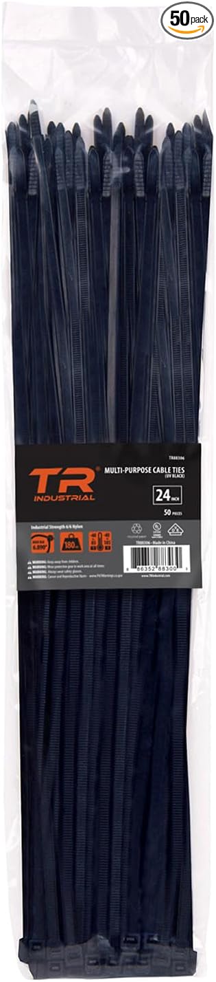 TR Industrial Multi-Purpose UV Resistant Black Cable Ties, 24 inches, 50 Pack