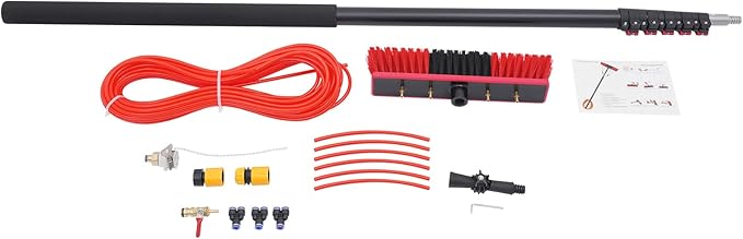 Water Fed Pole Kit, 24ft Length Water Fed Brush, Water Fed Cleaning System, Aluminum Alloy Outdoor Window Cleaner w/27ft Hose, Cleaning and Washing Tool for Window Glass, Solar Panel, Ceiling