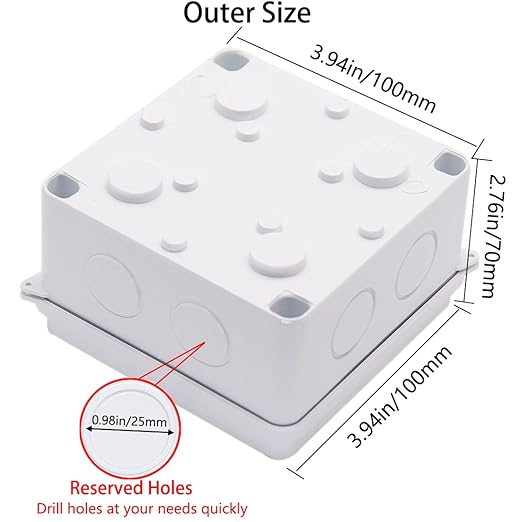 Junction Box, Zulkit Project Box with Reserved Holes IP65 Waterproof Dustproof Electrical Box ABS Plastic Project Enclosure White 3.9 x 3.9 x 2.8 Inch