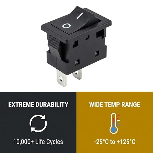 JD 2pcs KCD1 Power Switch 6A 125V/250V AC Boat Rocker Switch ON/Off Switch 2Pins 2Position Toggle Switch with UL Certificate