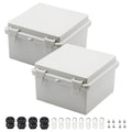 Zulkit 2pcs Junction Box ABS Plastic Dustproof Waterproof IP65 Electrical Boxes Hinged Shell Outdoor Universal Project Enclosure with 2 Cable Glands 5.9 x 5.9 x 3.5 inch (150x150x90 mm)
