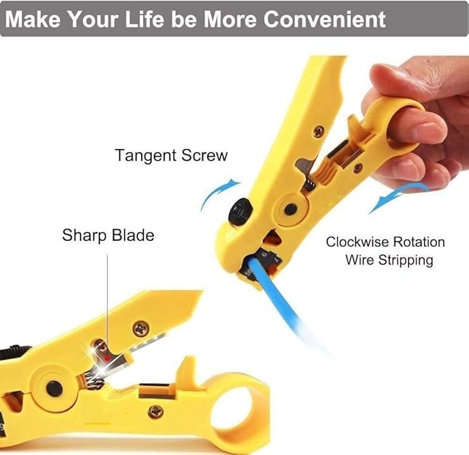 Coax Cable Crimper Tool Kit, Coaxial Compression Tool for rg6 rg59 rg11 with 1 Wire Stripper, 10pcs F Male rg6 Connectors And 10pcs Female to Female rg6 Connectors, 1 Screwdriver