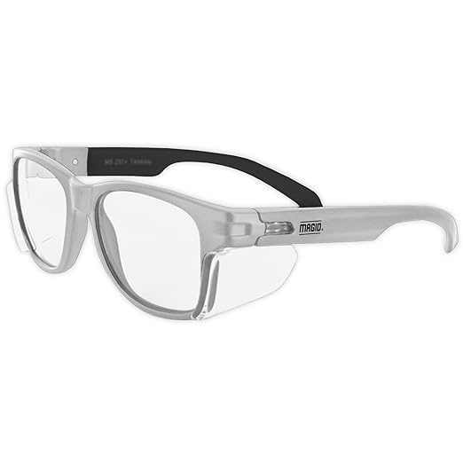 MAGID Y50 Safety Glasses, ANSI Z87.1, Anti-Fog UV Protection, Clear Lens, Side Shields, White Frame, 1 Pair, Y50WHAFC
