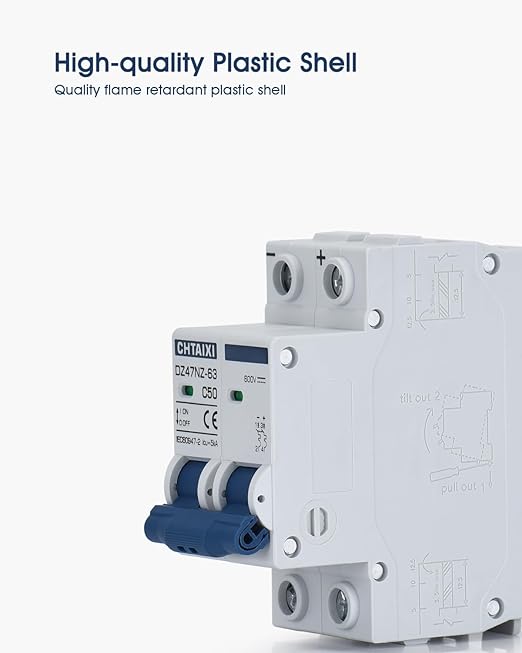 DC Miniature Circuit Breaker, 2 Pole 600V 25 Amp Isolator for Solar PV System, Thermal Magnetic Trip, DIN Rail Mount DC Disconnect Switch C25