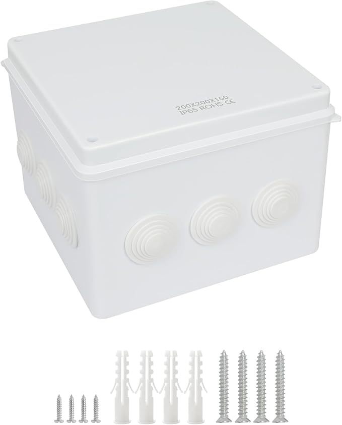 LeMotech Junction Box, ABS Plastic IP65 Waterproof and Dustproof, Universal Electrical Enclosure, Outdoor and Indoor Project Box 7.8X 7.8X 5.9 inch (200 x 200 x 150 mm)