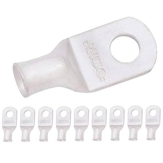 SELTERM 10pcs 6 AWG-1/4" Stud (Wide Pad) Tinned Copper Wire Lugs,Heavy Duty Battery Cable Ends,6 Gauge Ring Terminals,UL Battery Lugs Marine Grade Copper Eyelets Electrical Battery Terminal Connectors