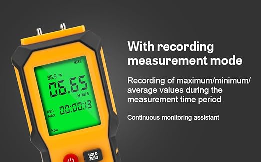 YZT Meter Manometer Air Pressure Meter, Digital Differential Pressure Gauge, HVAC Gas Pressure Meter Dual-Port Manometer Gas Pressure Tester (9v Battery Included)…