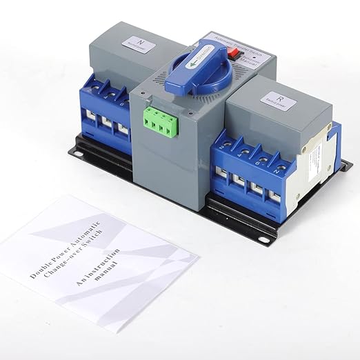 4P 63A Dual Power Automatic Transfer Switch AC 110V ATS Manual Switch Changeover Generator Transfer Swit-ch Tool 50HZ/60HZ (4P/63A Blue)