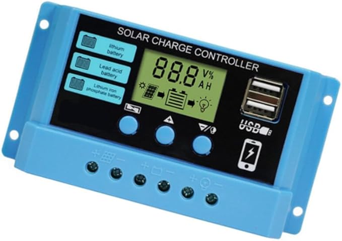 Solar Charge Controller 12V/24V 30A PWM Solar Charge Controller Regulator with LCD Display, Dual USB Ports 5V Output , for Lithium, Sealed, Gel Batteries