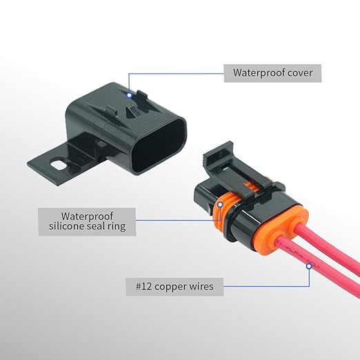 partsPTT IP67 Waterproof in-Line ATO/ATC Blade Fuse Holder 30A with Cover, 12 AWG Wire, Automotive & Marine for Small Boats, Fishing Boats, Speedboats, Outboard Circuits (2 Pack)