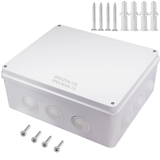 Zulkit Junction Box ABS Plastic Dustproof Waterproof IP65 Universal Electrical Boxes Project Enclosure White 11.8 x 9.8 x 4.7 inch (300mmx250mmx120mm)