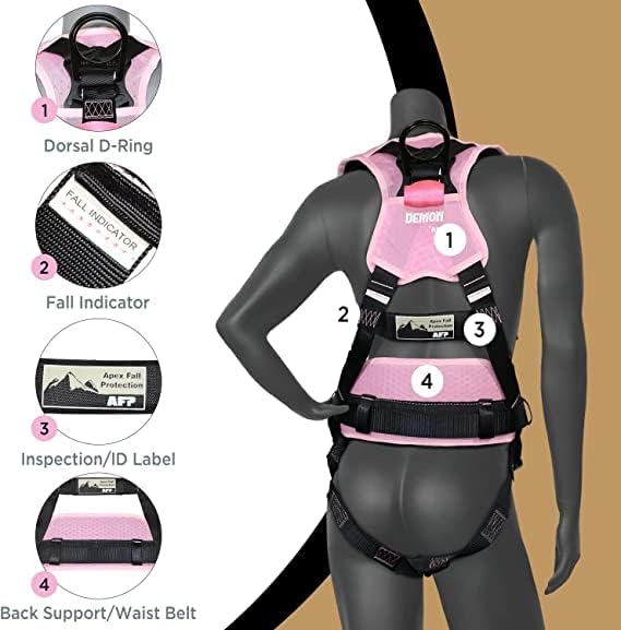 AFP Demon Comfortable Fall Protection Harness Kit – OSHA/ANSI PPE Full Body Safety Harness for Construction Work