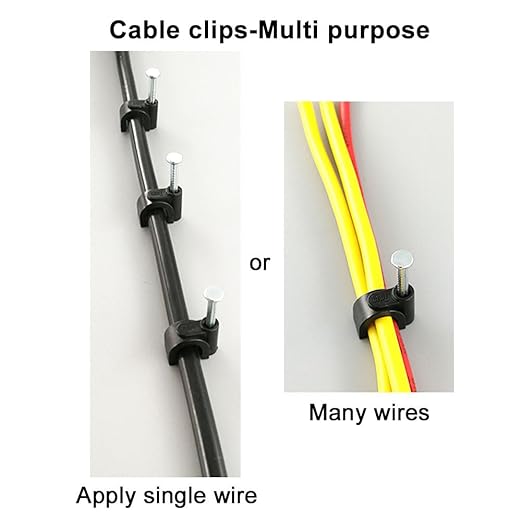 HS Cable Clips 10mm with Steel Nail 200 Pieces Black,Ethernet Management U Shaped Wire Cord Staples Hooks for Outdoor Wall,Coax Cat8 RG8 Cable Extension Fasteners