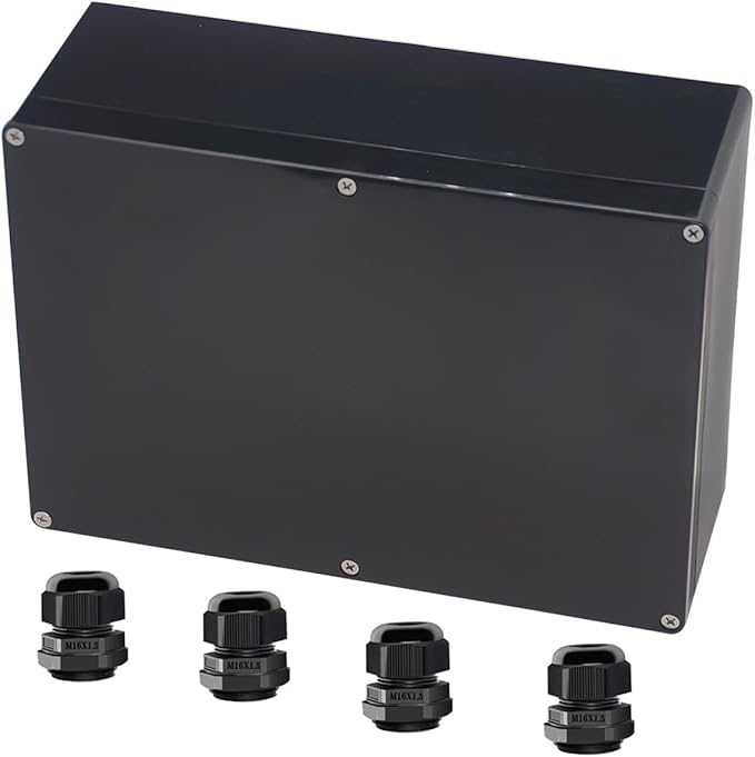 Project Box ABS Black Electrical Boxes IP65 Outdoor Waterproof Box Electronic Junction Box Power Enclosure with Cable Glands for DIY Project 10.35 x 7.17 x 3.74 inch (263x182x95mm)