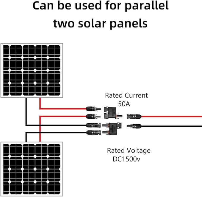 Solar Branch Connector IP68, 1500V FMM+MFF, Y Branch Adapter for Parallel Connection Between Solar Panels, 1 Pairs (2 to 1)