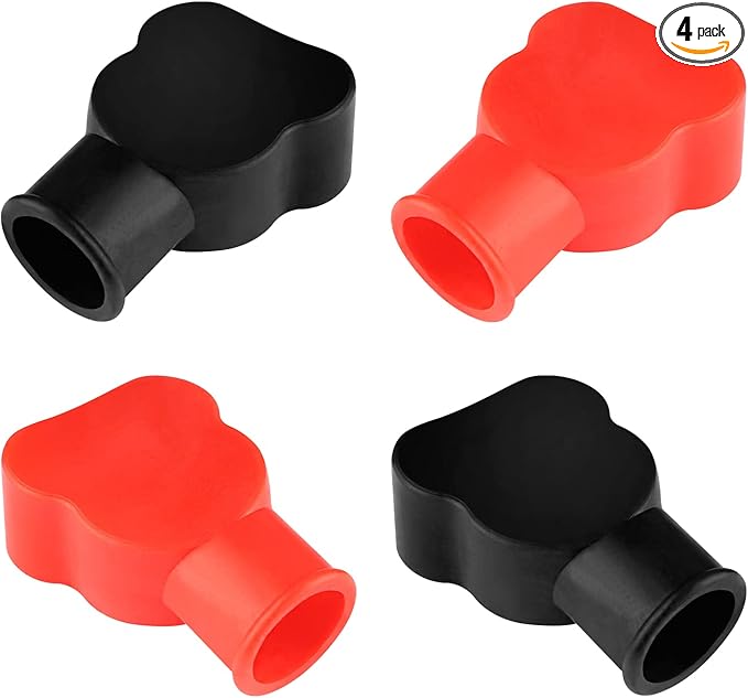 4PCS Battery Terminal Covers,Insulating PVC Battery Terminal Protector,Black&Red Marked Positive and Negative Car/Marine Battery Terminal Cover Kit