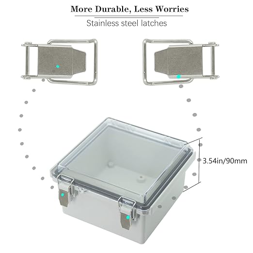 Zulkit Junction Box ABS Plastic Dustproof Waterproof IP67 Electrical Boxes Hinged Shell Outdoor Universal Project Enclosure Grey Clear Cover, Stainless Steel Buckles 5.9 x 5.9 x 3.5 inch