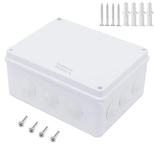 Zulkit Junction Box ABS Plastic Dustproof Waterproof IP65 Universal Electrical Boxes Project Enclosure White 10 x 7.9 x 4.7 inch (255 x 200 x 120mm)