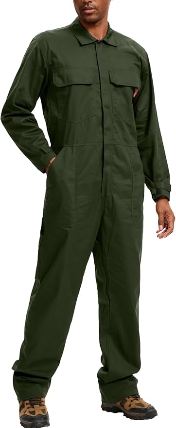WORK IDEA Men's Coveralls Long Sleeve 100% Cotton Twill Workwear Jumpsuit Relaxed Fit