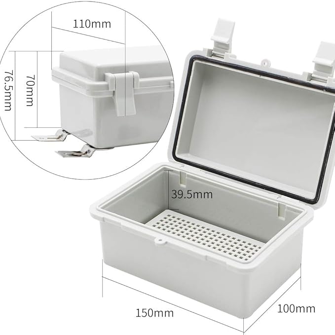 MAKERELE Outside Small Outdoor Junction Box Waterproof Electrical with Lock and Wall Bracket 5.9" 3.9" 2.8" (15010070mm) Hinged Cover Grey Plastic Clip Project ABS Plastic Case with 2 NPT 1/4” Glands