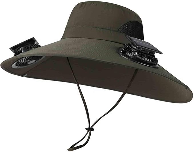 Solar Fan Hats for Men Women Wide Brim Sun Hat with 2 Fan Outdoor Solar Power Fishing Hat Sun Protection Summer Hats