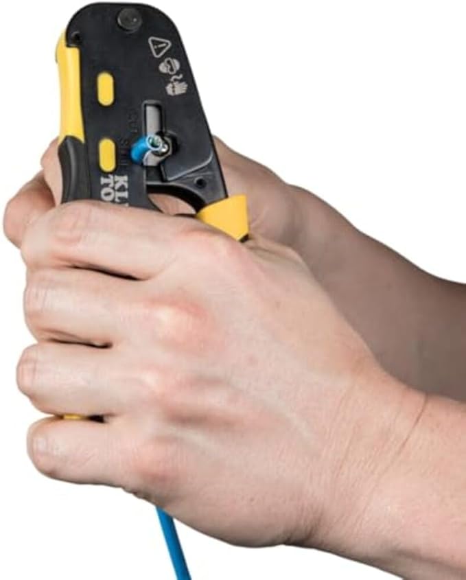 Klein Tools VDV226-110 Ratcheting Modular Data Cable Crimper / Wire Stripper / Wire Cutter for RJ11/RJ12 Standard, RJ45 Pass-Thru Connectors